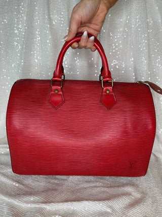 Louis Vuitton Speedy Epi Handbag in Red Epi Leather