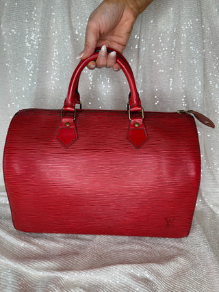 Louis Vuitton Speedy Epi Handbag in Red Epi Leather