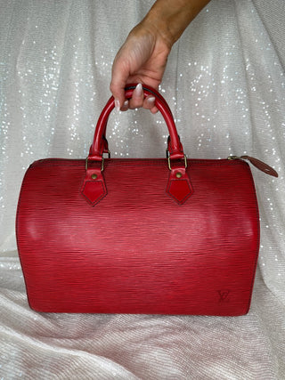 Louis Vuitton Speedy Epi Handbag in Red Epi Leather