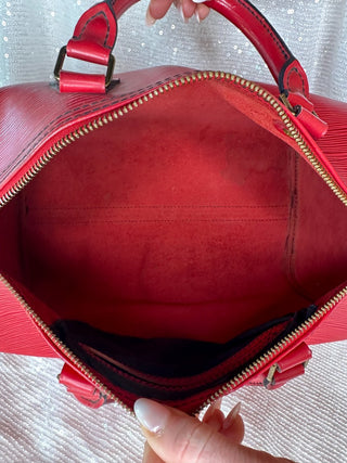 Louis Vuitton Speedy Epi Handbag in Red Epi Leather