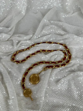 Vintage Chanel Red and Gold CC Medallion Chain Belt