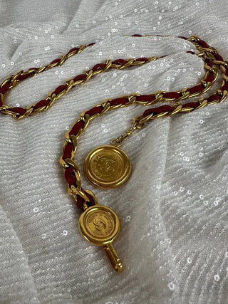 Vintage Chanel Red and Gold CC Medallion Chain Belt