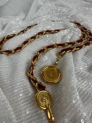 Vintage Chanel Red and Gold CC Medallion Chain Belt