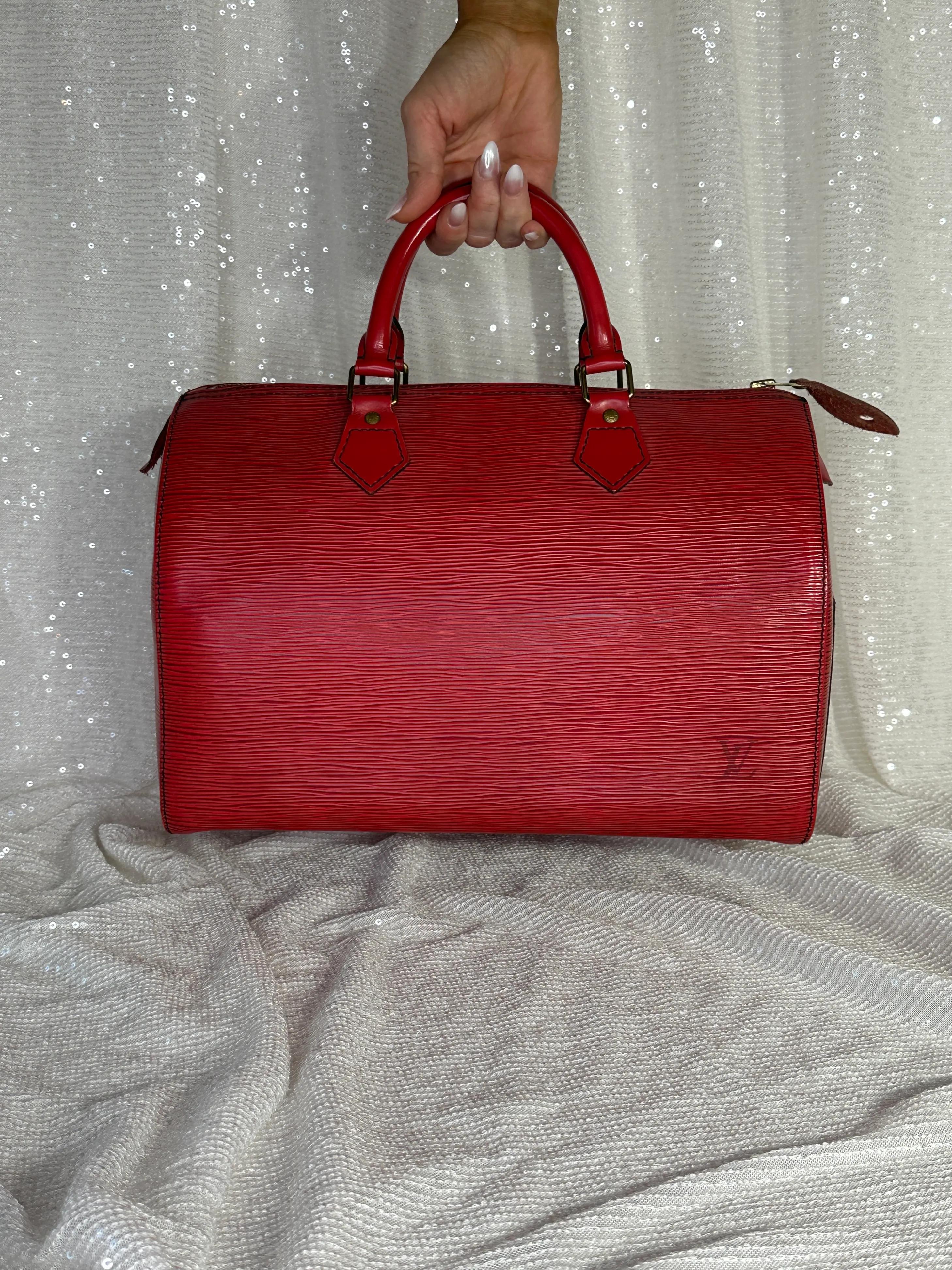 Louis Vuitton Speedy Epi Handbag in Red Epi Leather
