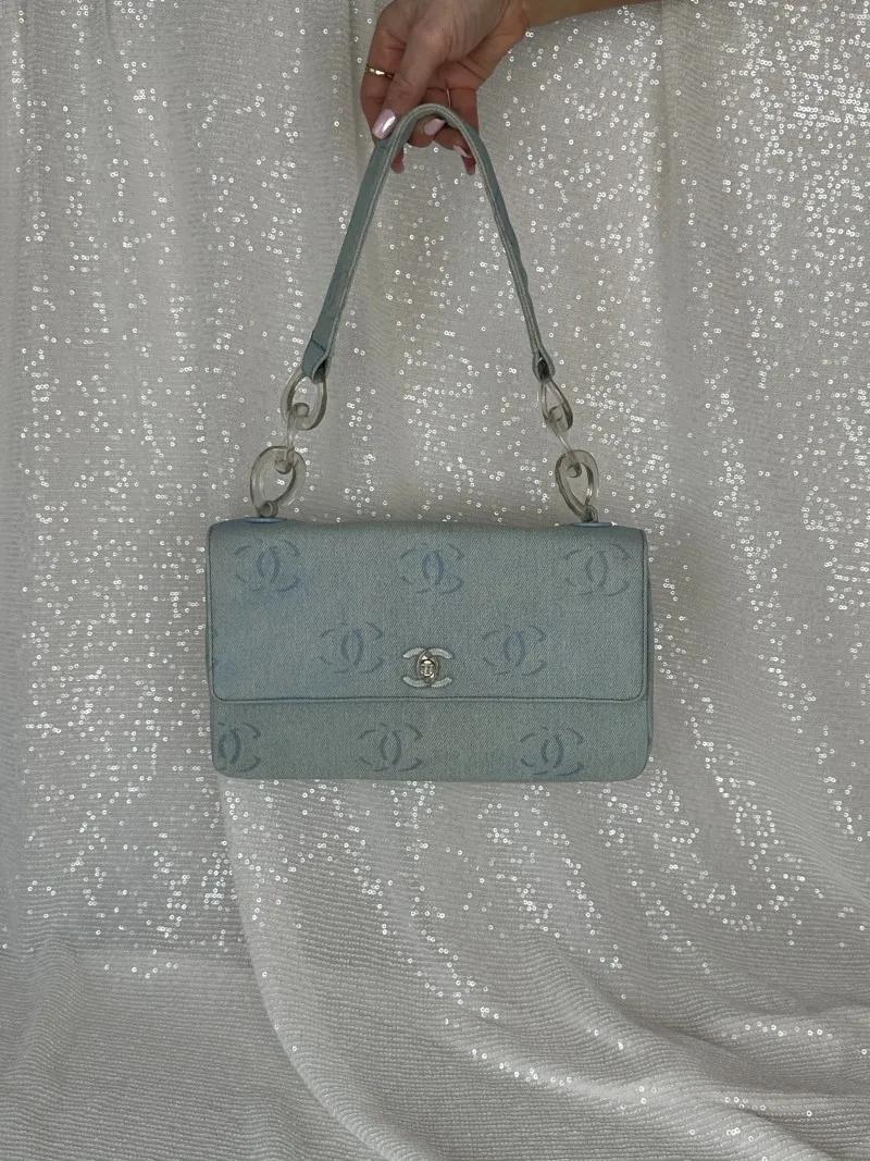 Vintage Chanel Lucite Chain Denim Flap Bag