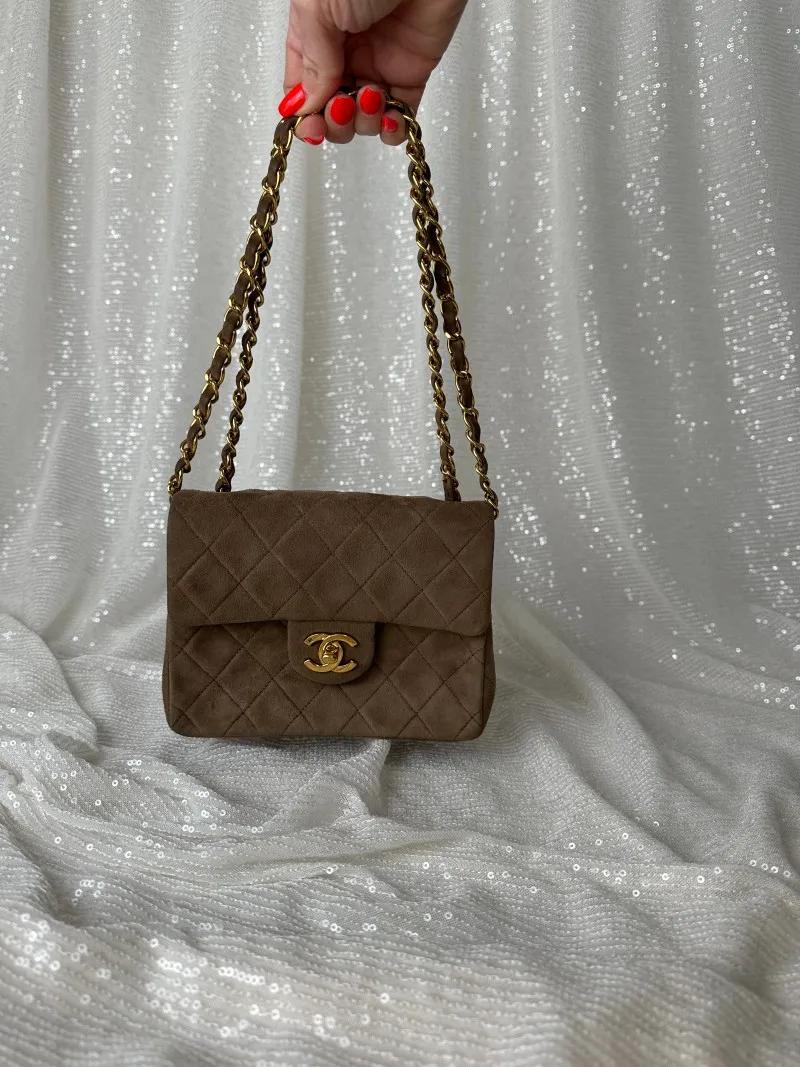 Vintage Chanel Mini Square Suede Flap Bag