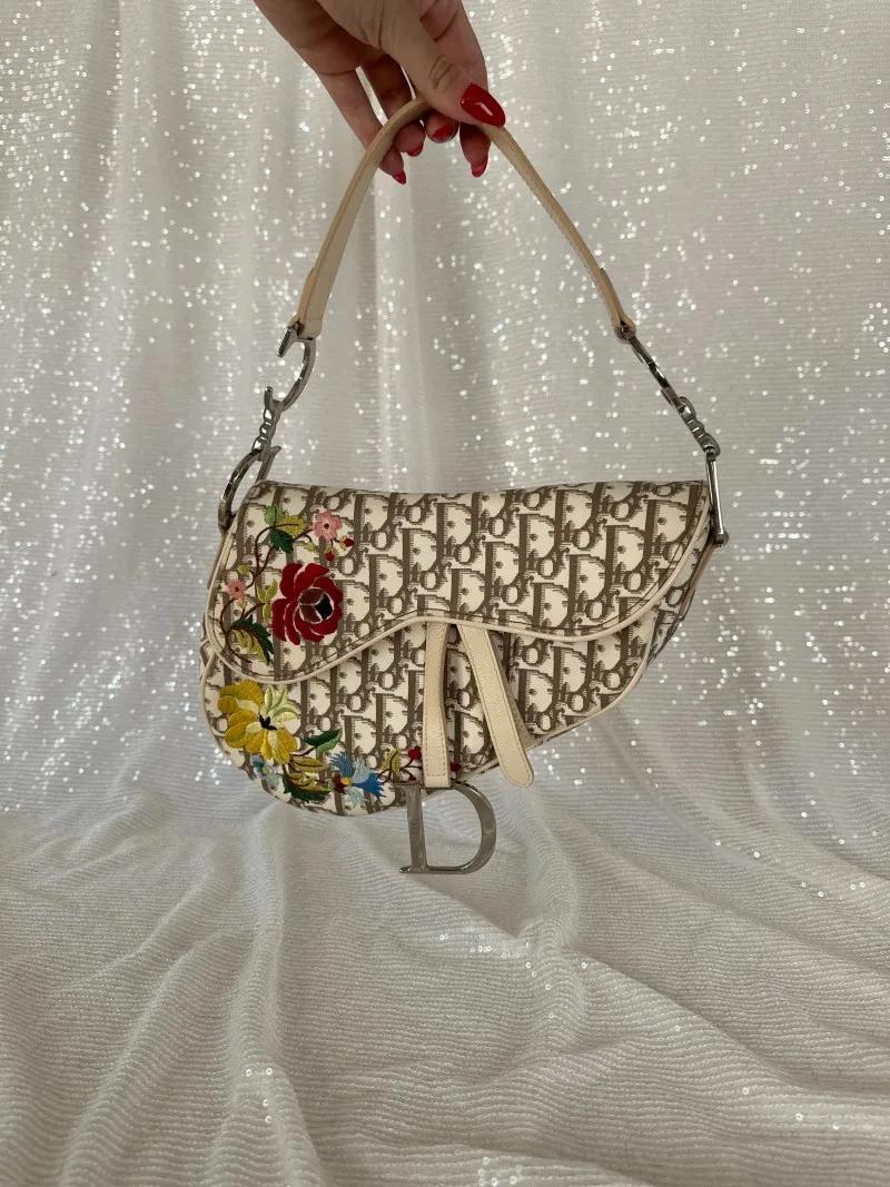 Vintage Dior Monogram Floral Embroidered Saddle Bag