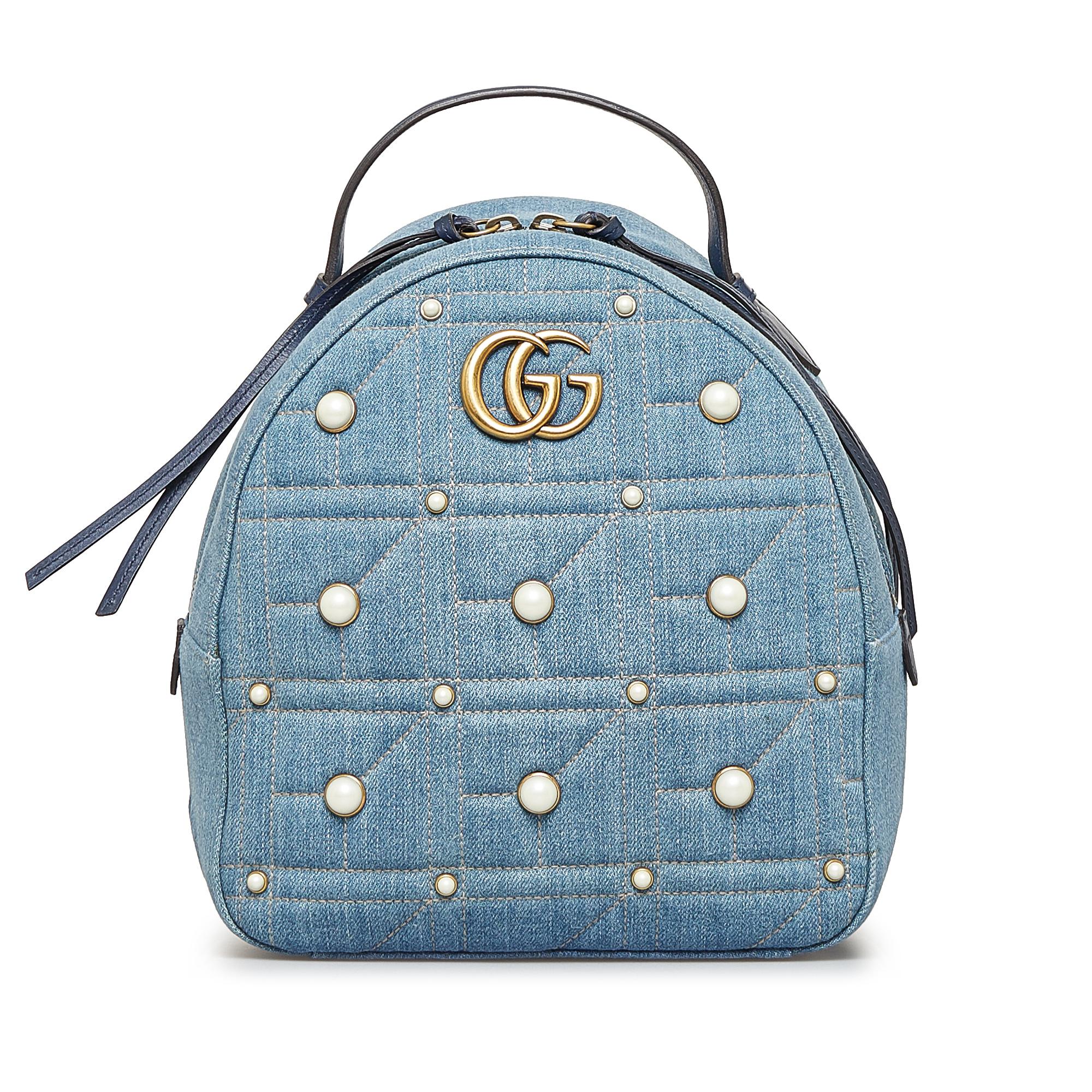 Small GG Marmont Pearl Denim Backpack