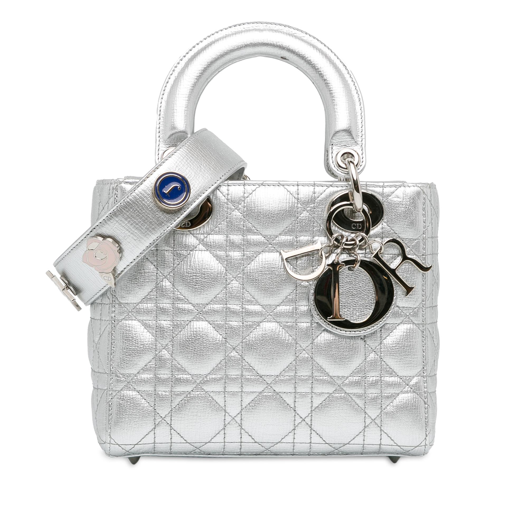 Small Metallic Grained Calfskin Cannage Lucky Badges My Lady Dior