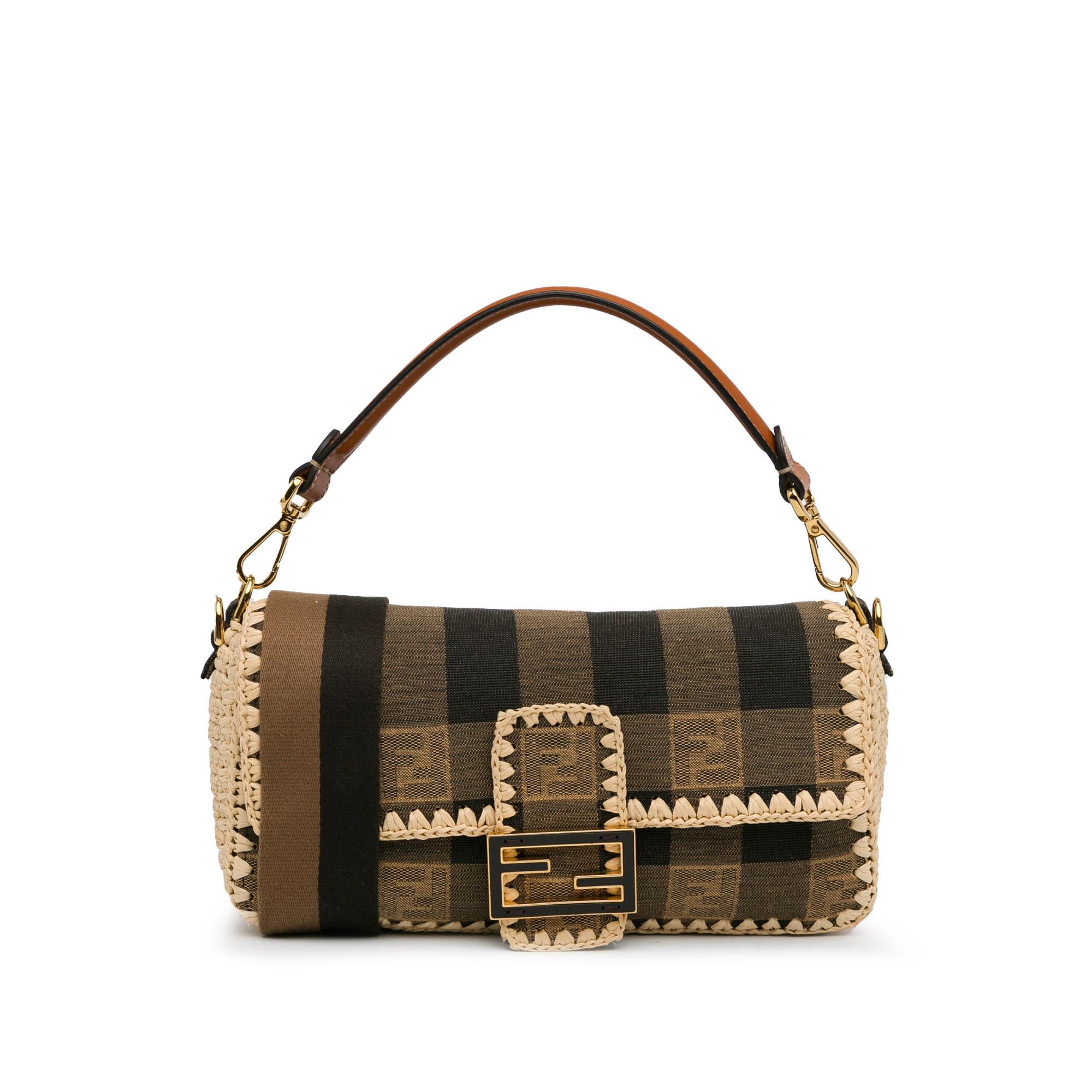 Pequin Gingham Canvas And Raffia Baguette Satchel