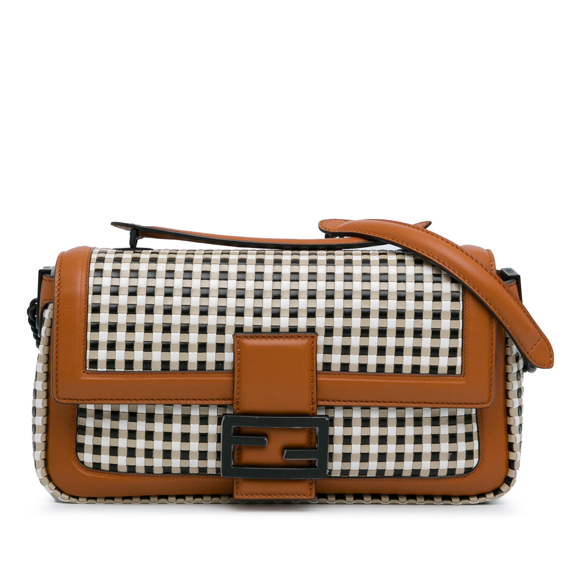 Woven Leather Chain Baguette Satchel