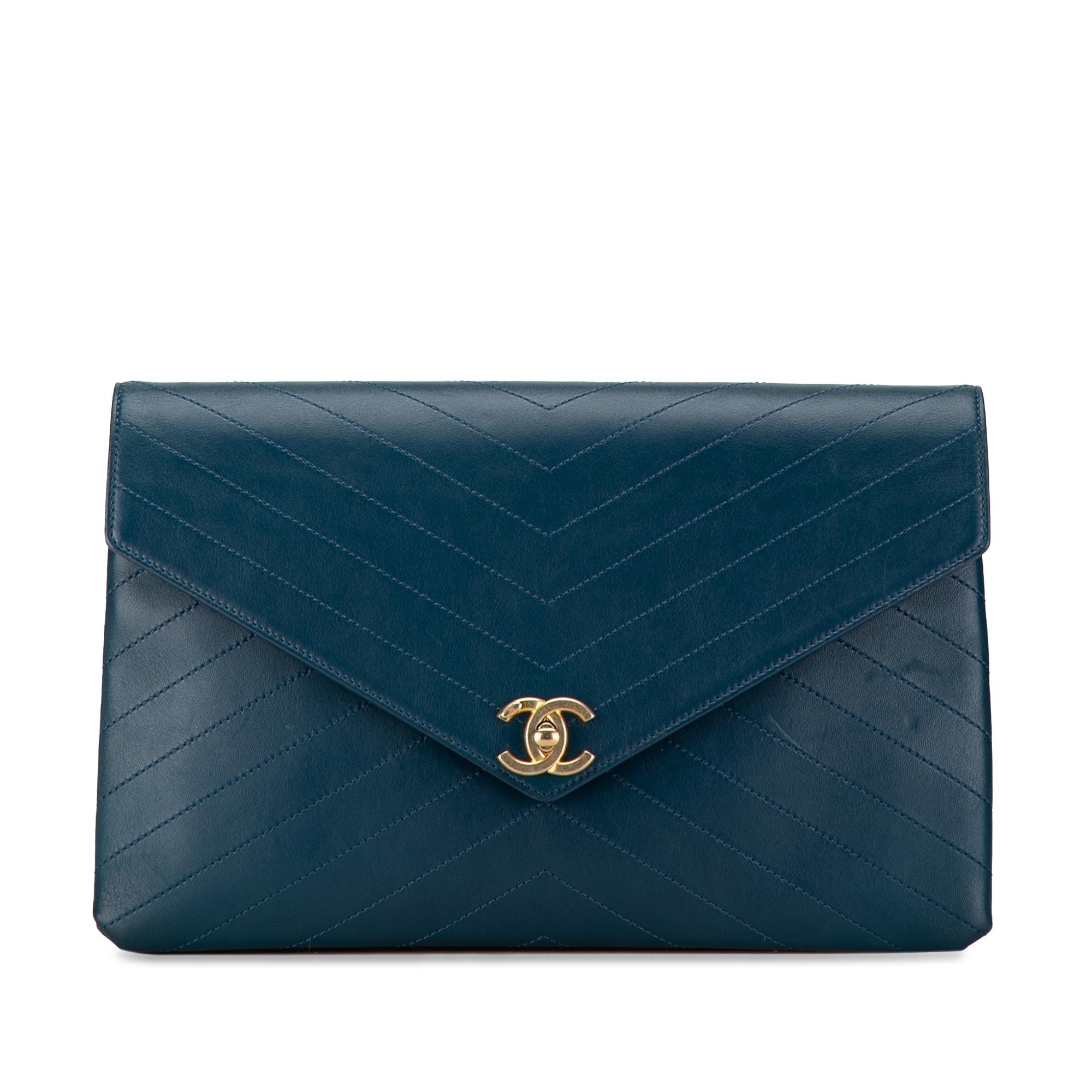 CC Chevron Calfskin Envelope Clutch