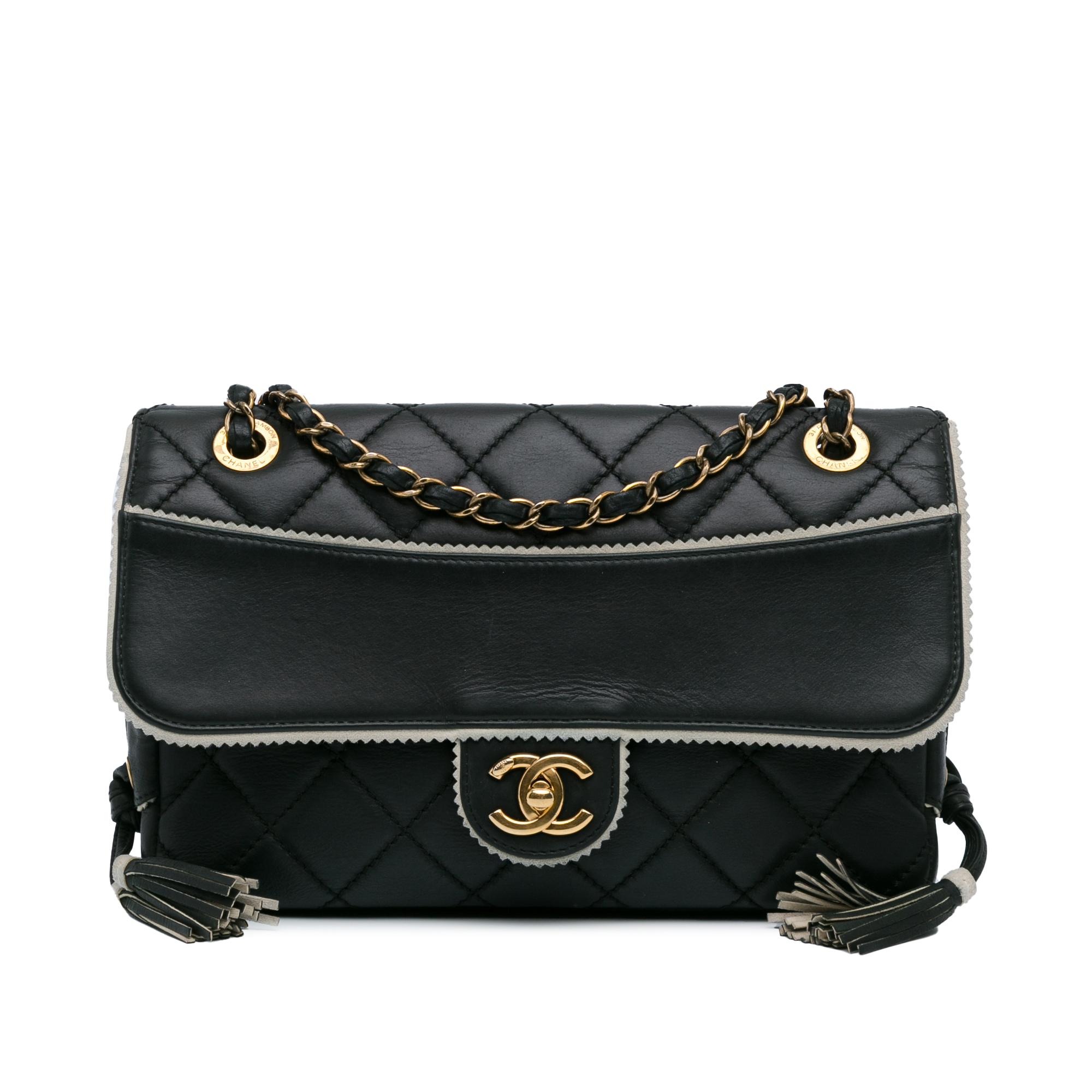 CC Quilted Lambskin Tassel and Border Embellished Flap Bag