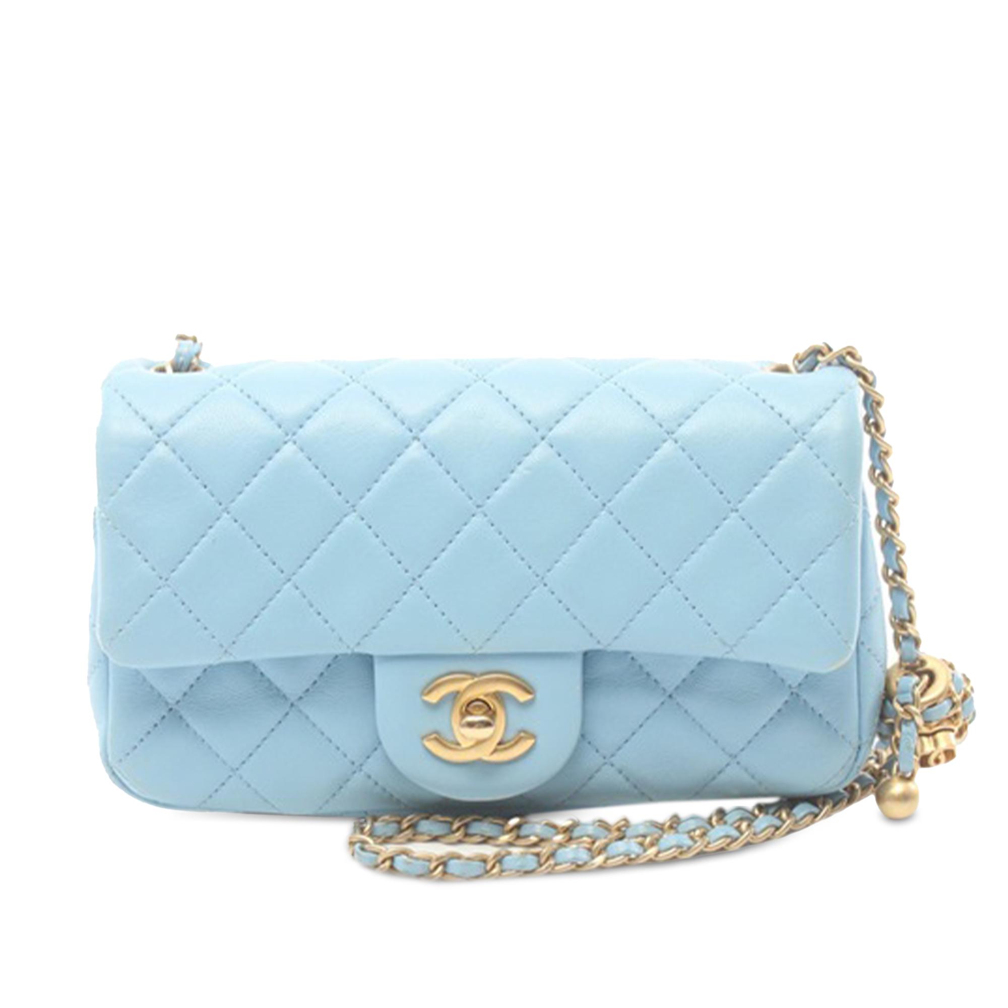 Mini Rectangular Lambskin Pearl Crush Flap