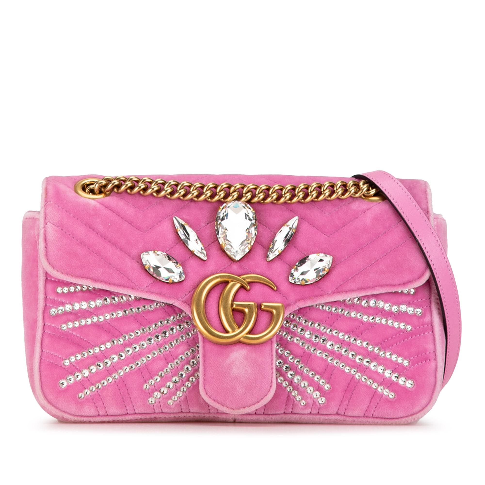 Small GG Marmont Matelasse Crystal-Embellished Velvet Crossbody