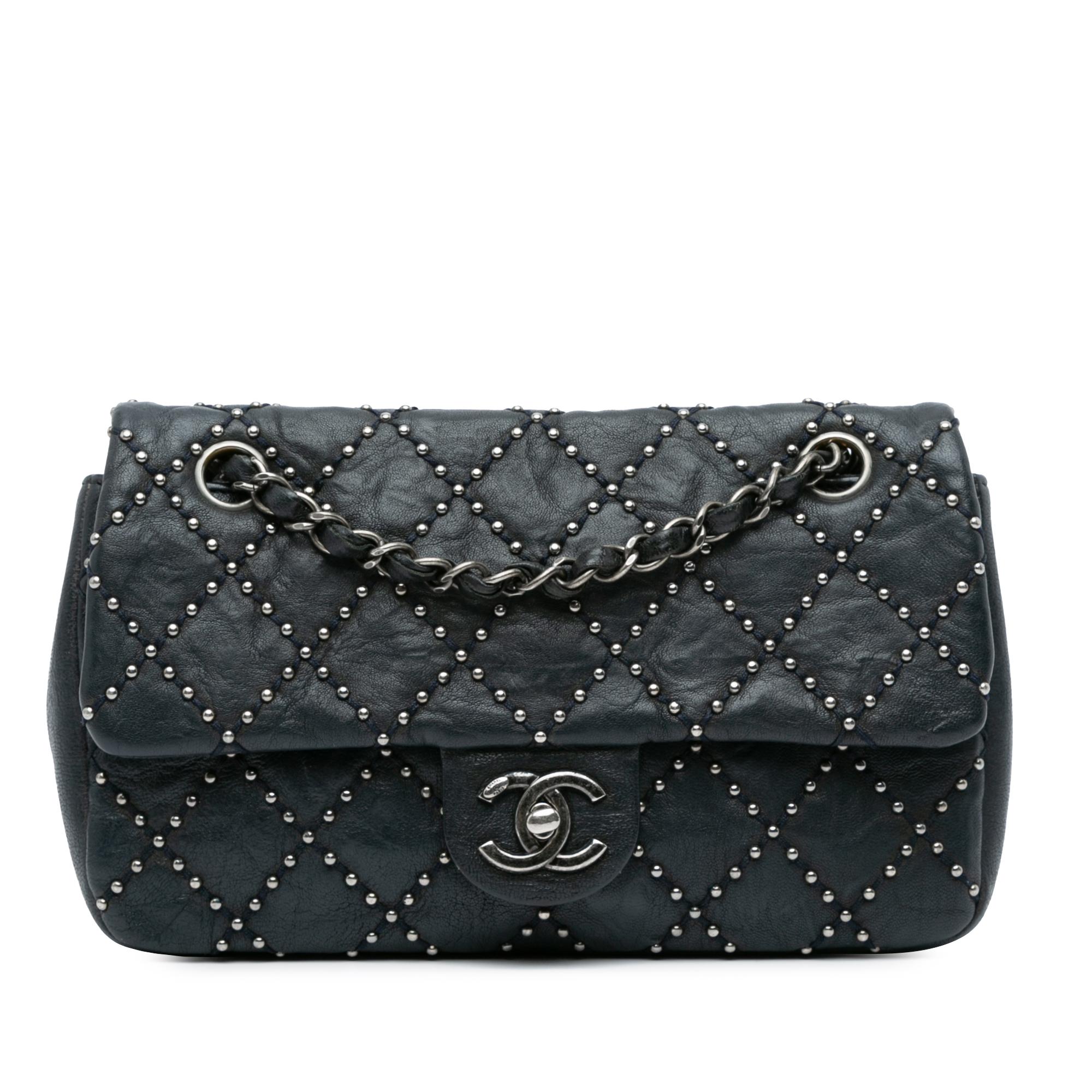 Washed Lambskin Studded Metal Beauty Flap