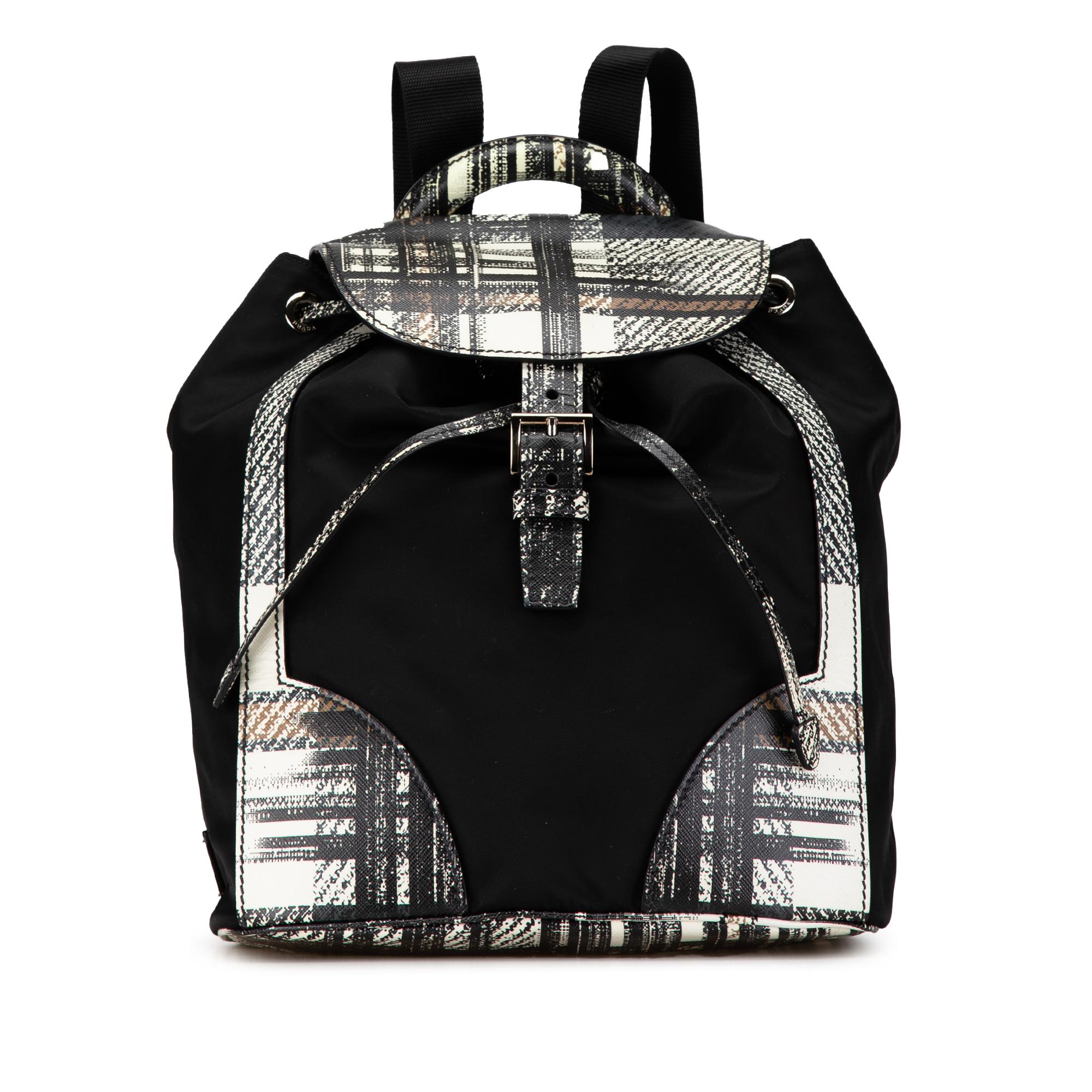 Printed Saffiano Trimmed Tessuto Backpack