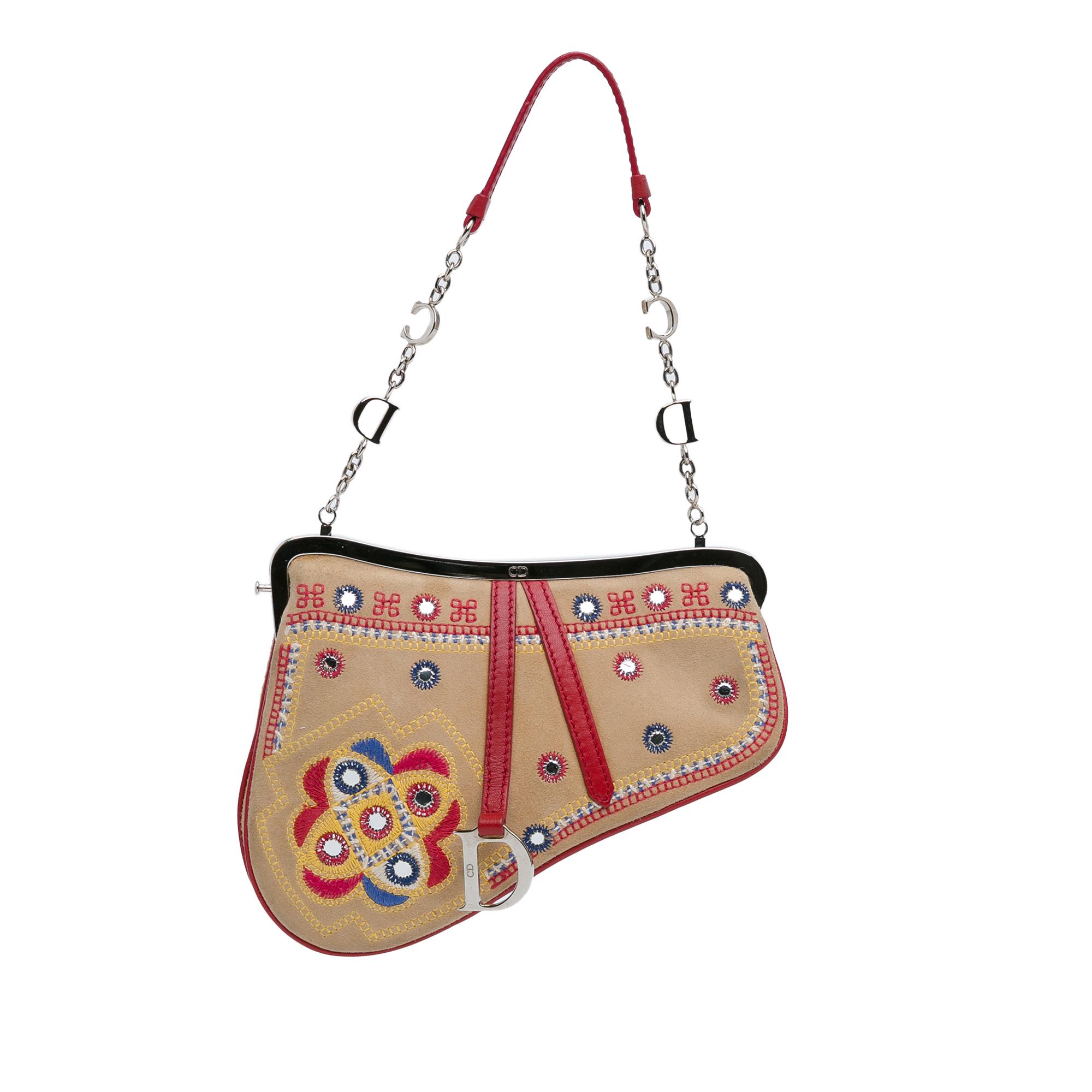 Mini Embroidered Suede Frame Saddle Bag