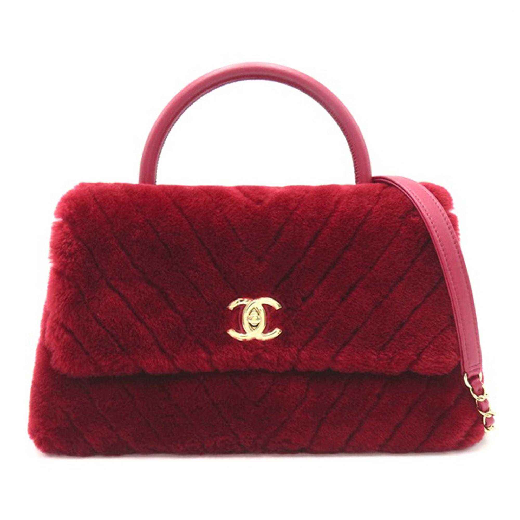 Medium Shearling Chevron Coco Top Handle Satchel