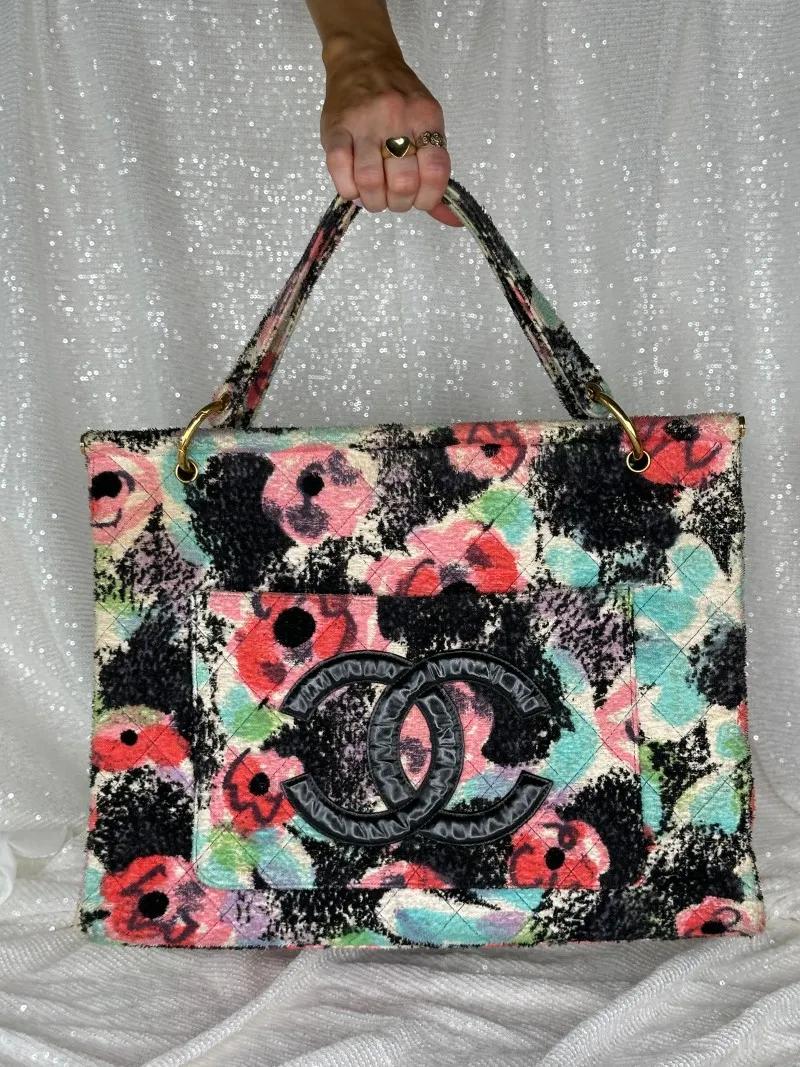 RARE VINTAGE CHANEL GRAFFITI FLORAL QUILTED TOTE BAG