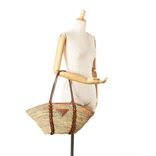 Vitello Trimmed Raffia Paglia Basket Bag