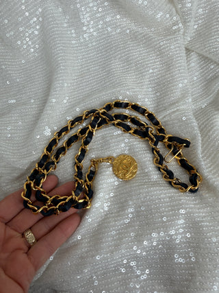 Vintage Chanel Navy Leather Chain Belt
