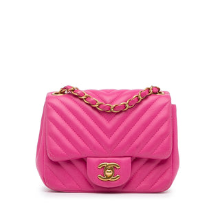 Mini Square Classic Chevron Lambskin Flap