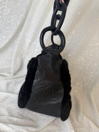 Vintage Chanel Fur and Leather Shoulder Bag
