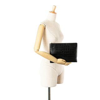 Croc Embossed Leather Clutch