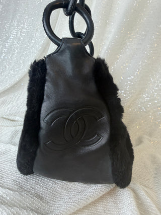 Vintage Chanel Fur and Leather Shoulder Bag