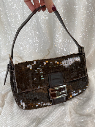Rare Vintage Fendi Brown Sequin Baguette
