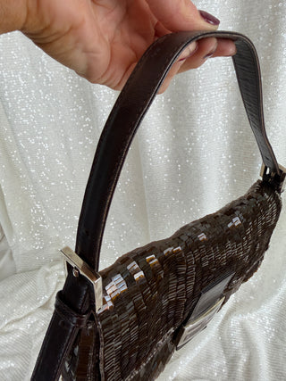 Rare Vintage Fendi Brown Sequin Baguette