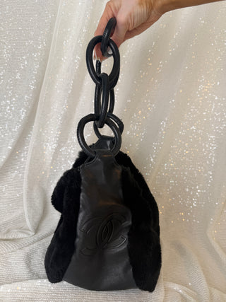 Vintage Chanel Fur and Leather Shoulder Bag