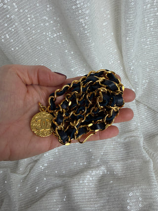 Vintage Chanel Navy Leather Chain Belt