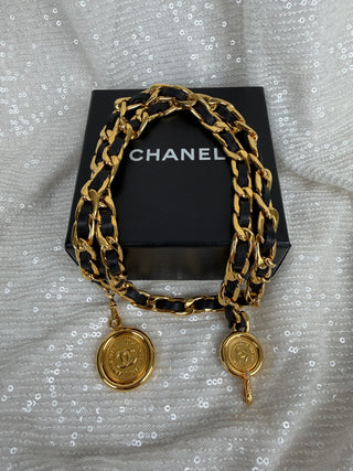 Vintage Chanel Black Leather Chain Belt