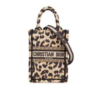 Mizza Mini Embroidered Canvas Leopard Vertical Book Tote