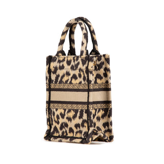 Mizza Mini Embroidered Canvas Leopard Vertical Book Tote