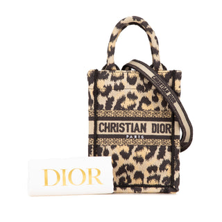 Mizza Mini Embroidered Canvas Leopard Vertical Book Tote