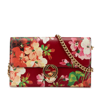 Interlocking G Blooms Leather Wallet on Chain