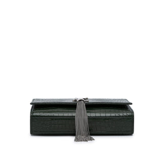 Medium Croc Embossed Leather Kate Tassel Crossbody