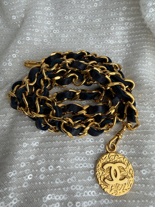 Vintage Chanel Navy Leather Chain Belt