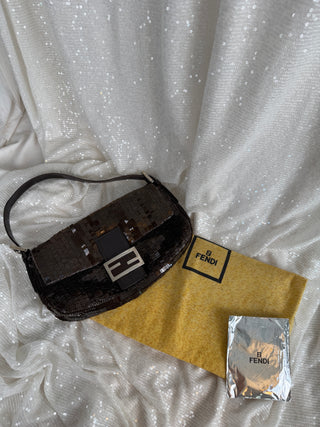 Rare Vintage Fendi Brown Sequin Baguette