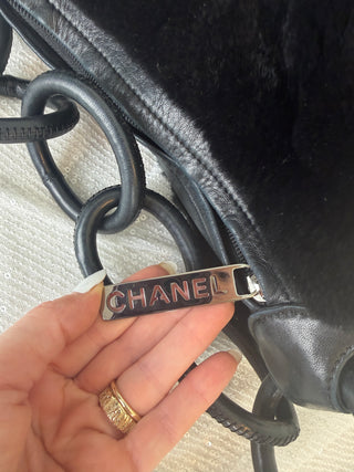 Vintage Chanel Fur and Leather Shoulder Bag