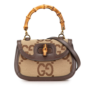 Small Jumbo GG Canvas Bamboo 1947 Top Handle Bag