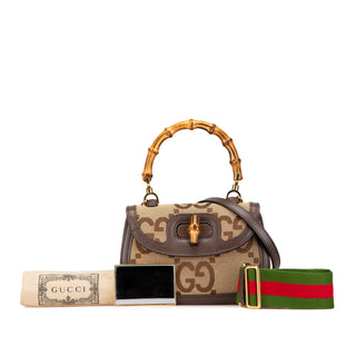 Small Jumbo GG Canvas Bamboo 1947 Top Handle Bag