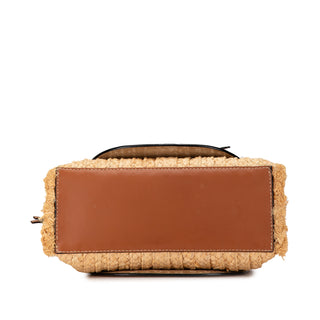 Small Raffia and Leather Gate Top Handle Bag