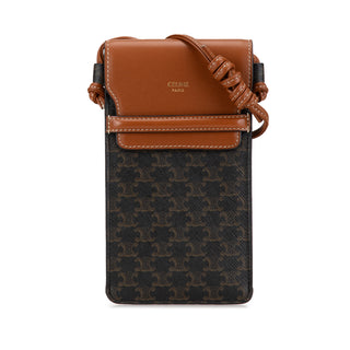 Triomphe Coated Canvas and Lambskin Phone Pouch with Flap