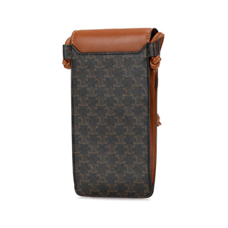 Triomphe Coated Canvas and Lambskin Phone Pouch with Flap