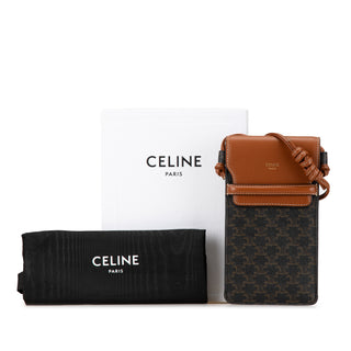 Triomphe Coated Canvas and Lambskin Phone Pouch with Flap