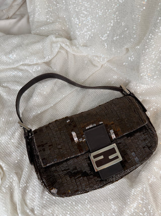Rare Vintage Fendi Brown Sequin Baguette